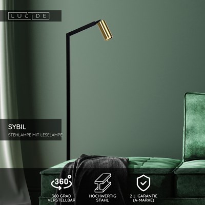 Lucide SYBIL - Stehlampe Mit Leselampe - 1xGU10 - Schwarz